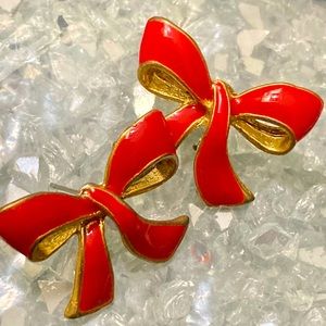 SOLD Red Christmas Bow Pierced Stud Earrings
